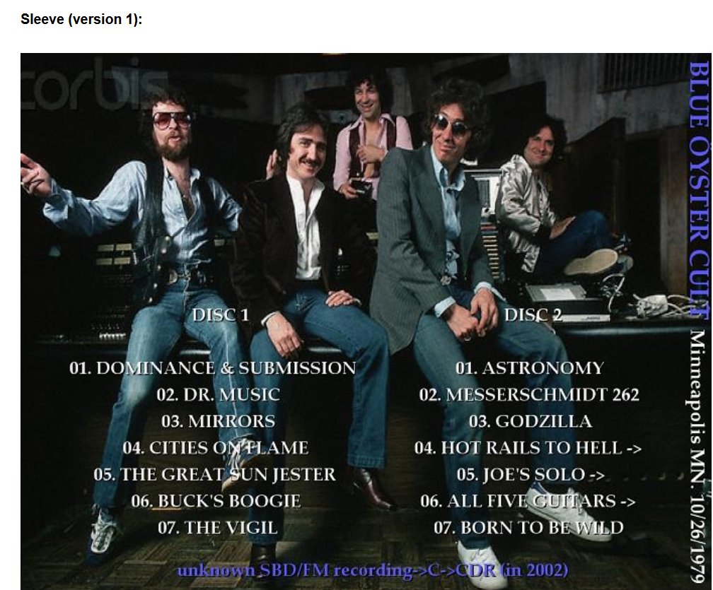Just found a great (quality) download for the classic #blueoystercult Minneapolis concert of Oct 1979.
The band were blazing that year, taking the frustrations of the restrained (but wonderful) Mirrors album out in the live arena.
Bloom never sounded better vocally either ;
