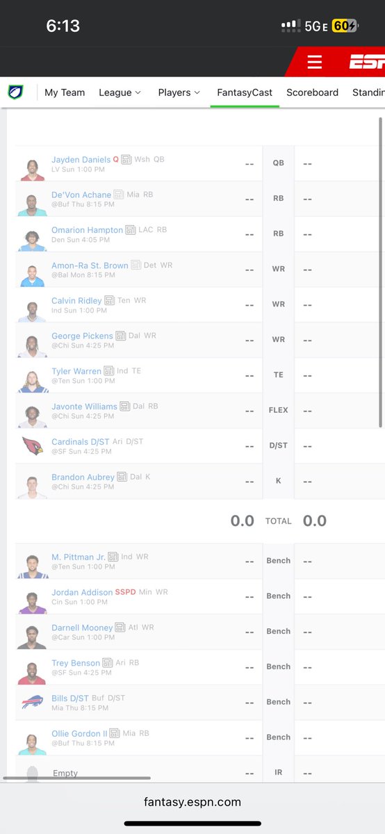 spacing_out7's tweet photo. @jbchoknows my go to fantasy guy 🙌 I have the first waiver claim. Was considering using it on judkins or Franklin. Here is my current roster. Thoughts? https://t.co/TEoGHVGqNM