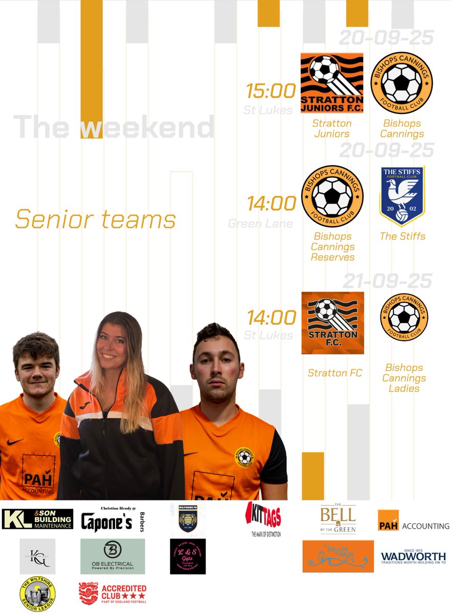 ClubBishops's tweet image. Another big weekend coming up 

1st &amp;amp; Ressies are in league action while ladies are in @wiltscountyfa Cup 
Also an odd fixture twist as first &amp;amp; ladies both play away vs @strattonfc92 Saturday &amp;amp; Sunday respectively 

Ressies take on @thestiffsfc
Another 3️⃣❓️
#upthecannings
🧡🖤