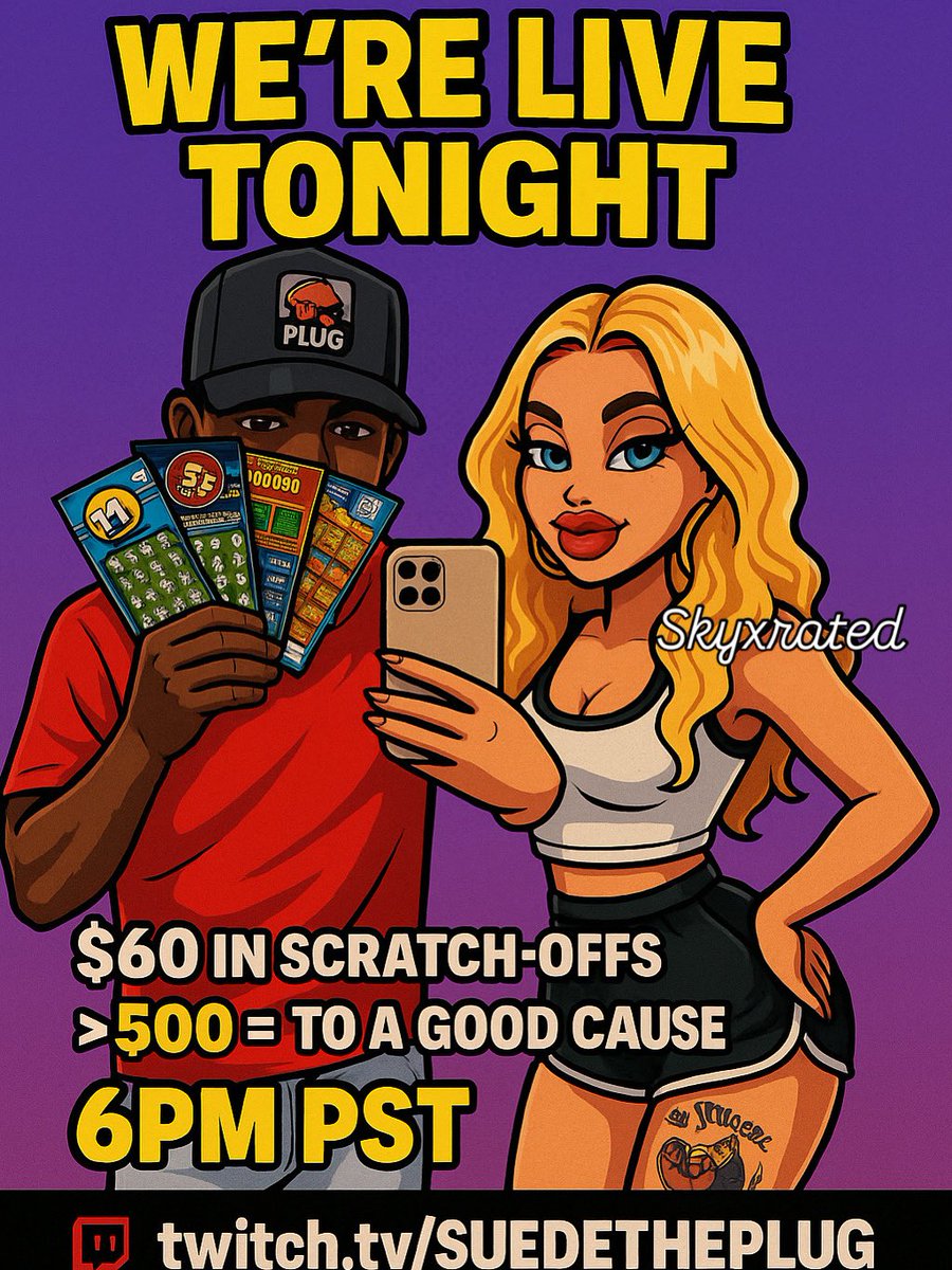 suedetheplug's tweet photo. $60 in scratch-offs π°
$500+ = straight to charity πΈ
SuedeThePlug x @Skyxrateddd on Twitch LIVE at 6PM PST π¨
Real vibes. Real people. Real stream.
π https://t.co/uAQAL4m3sl
#Twitch #GoodVibesOnly #ScratchOffChallenge https://t.co/Kubhdt3mC5