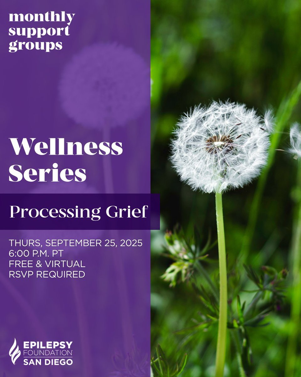 Epilepsy Foundation of San Diego (@epilepsysd) on Twitter photo RSVP to join us on Thurs, Sept 25, at 6pm for this month's Wellness Workshop: Processing Grief.
To RSVP, contact Programs and Client Services Manager Sarah Waters, MSW, ASW, at (619) 296-0161 x103 or sarah@epilepsysandiego.org. RSVP to join us on Thurs, Sept 25, at 6pm for this month's Wellness Workshop: Processing Grief.
To RSVP, contact Programs and Client Services Manager Sarah Waters, MSW, ASW, at (619) 296-0161 x103 or sarah@epilepsysandiego.org.
