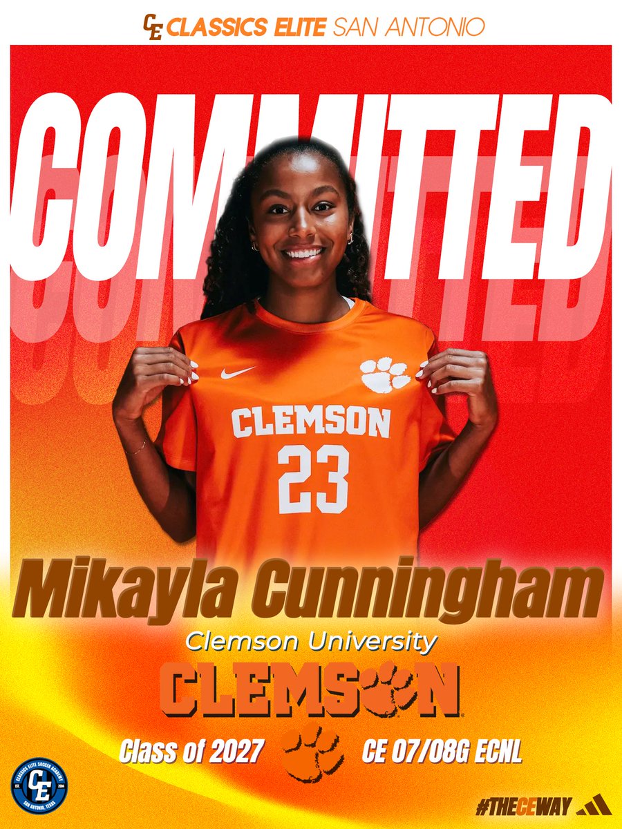 ClassicsEliteSA's tweet image. Congratulations to Mikayla Cunningham from our CE 07/08G ECNL for committing to continue her education and soccer career at Clemson 📚⚽️!
🔵⚫️
#CEproud | #theCEway | #collegecommit