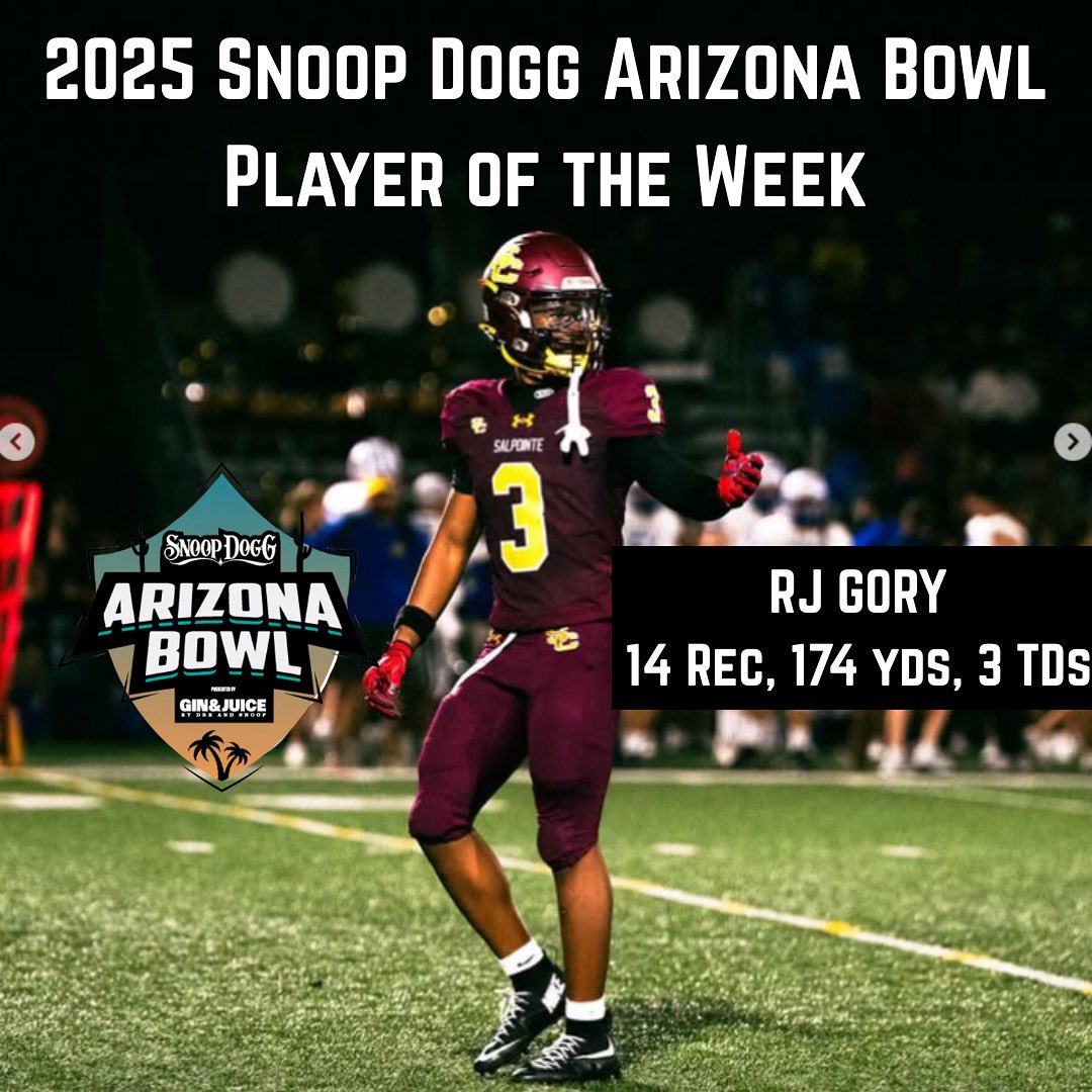 RJ GORY IS THE SNOOP DOGG ARIZONA BOWL PLAYER OF THE WEEK!! 

Thank you <a href="/theARIZONABOWL/">The Snoop Dogg Arizona Bowl By Gin & Juice</a> for the work you do in our community and recognizing student athletes across Southern Arizona!!