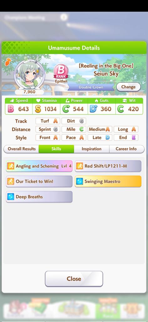 kuraikarp's tweet photo. The Team:

Seiun Sky and Golshi were dual aces at Front and End. Teams with debuffers usually took out Seiun, leaving Golshi to pick up the win at the end. 

Nice Nature was made to fall to the end late-race to stop Sleeping Lion activations. 

See you all next CM! https://t.co/6uZhfrzuLg