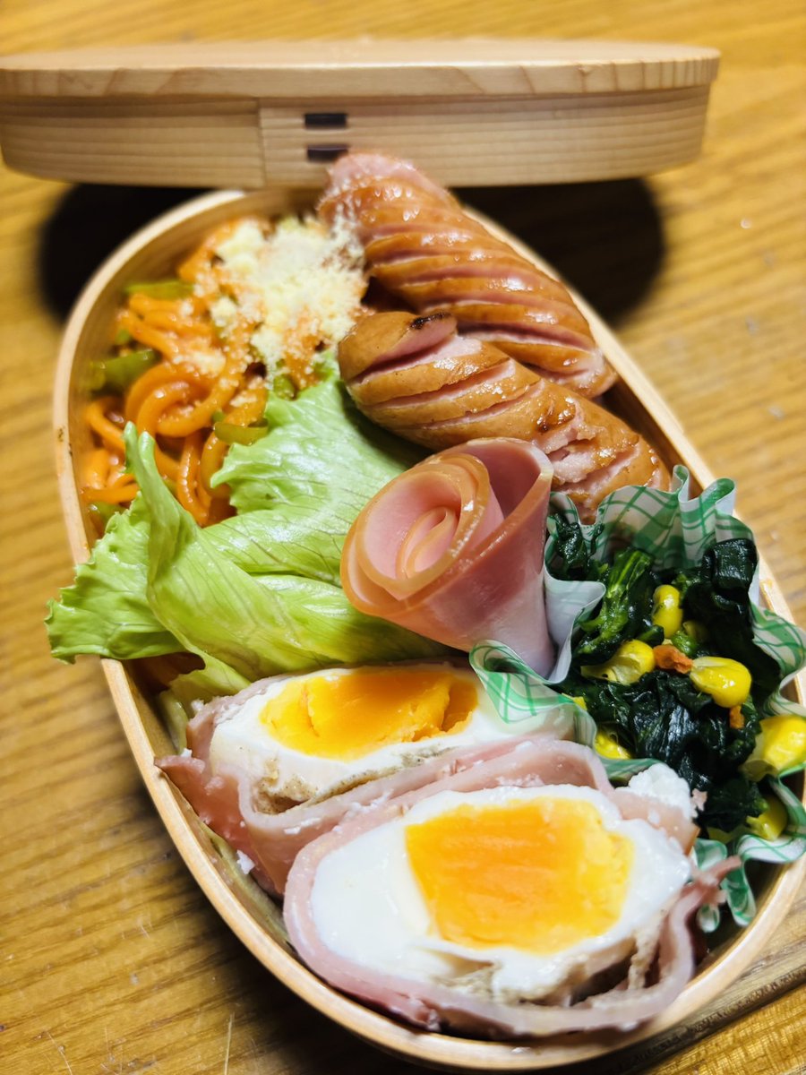 おはよーございます
昨夜はすごい雨でした☔
#おうちごはん　#お弁当
#自分用　できました〜
#ナポリタン弁当
今日も1日頑張ってきまぅす🐭