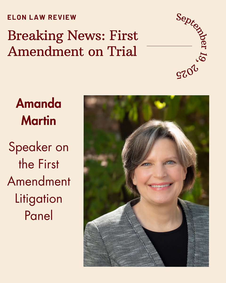 ElonLawReview's tweet photo. Amanda Martin: speaker on the First Amendment Litigation Panel at Elon Law Review’s symposium, “Breaking News: First Amendment on Trial.” https://t.co/GVtCHruCU5