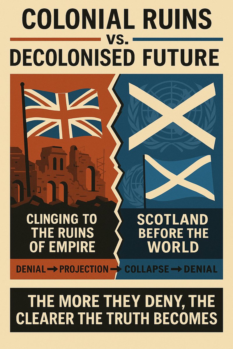 SymbolStones's tweet image. Scotland’s case is no longer trapped in Westminster’s constitution — it is now being framed as a decolonisation issue under international law.

The Geneva meeting (18 Sept) brings Scotland before the UN just as the UK’s credibility collapses over Palestine and colonial double