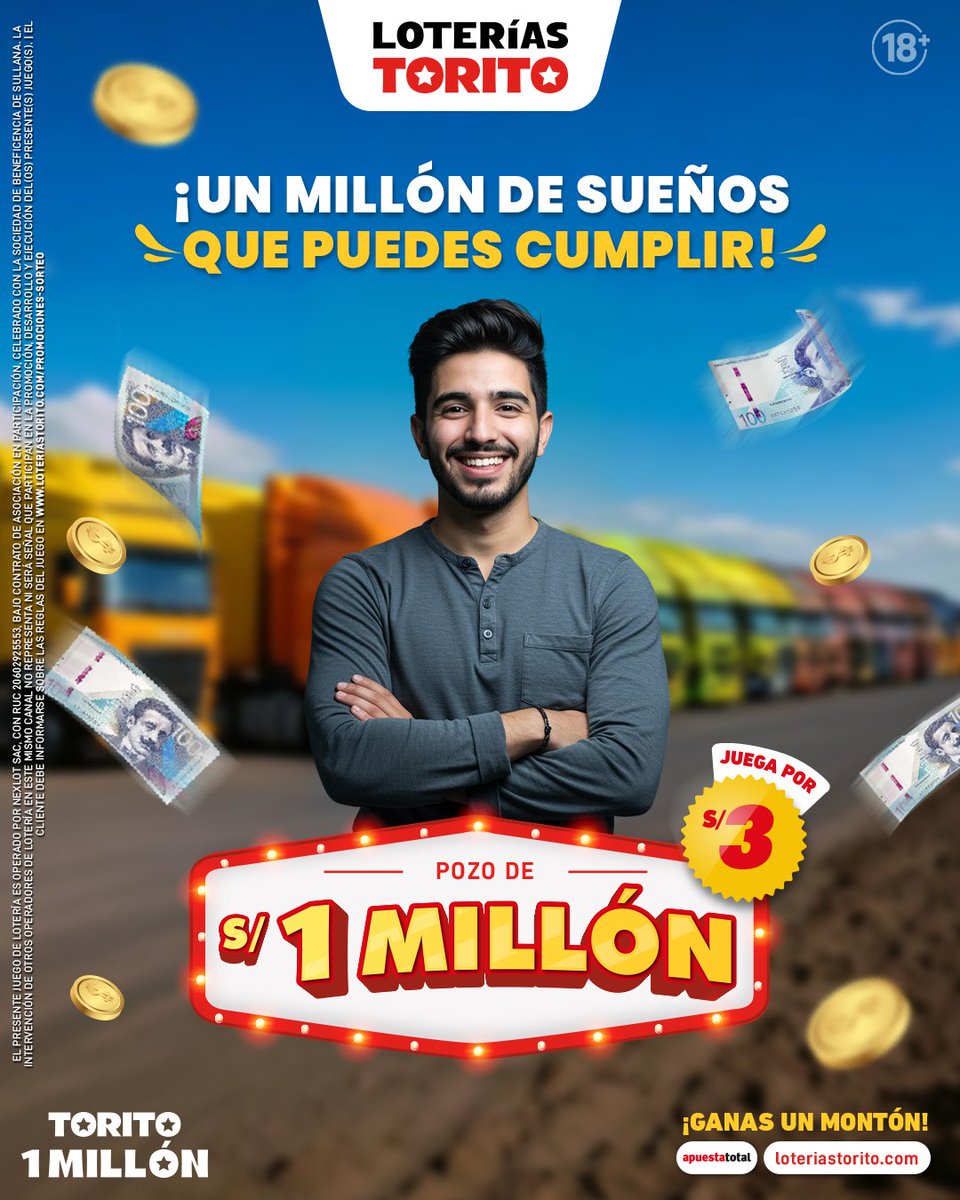 ✨ ¡El momento de soñar en grande llegó! ✨ Con solo S/3 puedes jugar y alcanzar el pozo de S/1 MILLÓN. 💥

¿List@ para cumplir lo que siempre imaginaste? 🚀

🚨Entérate de todos los resultados los días miércoles y domingos a partir de las 8:00 p.m.

#loteriastorito