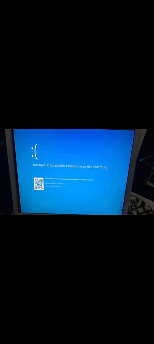 Salman1496044's tweet image. @Microsoft @MicrosoftHelps My PC keeps crashing with CRITICAL_PROCESS_DIED (Blue Screen). This issue is not resolving at all. Tried calling Microsoft customer care but no response — extremely frustrating! Please resolve this urgently. #Windows10 #BlueScreen