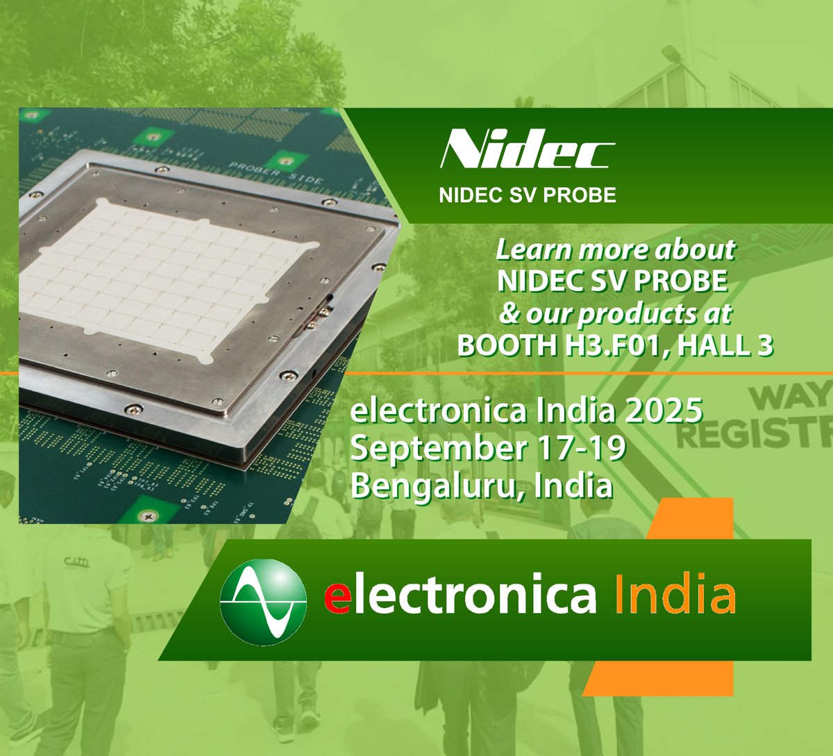 nidecsvprobe's tweet image. electronica India starts today! Don’t forget to stop by Booth H3.F01 &amp;amp; visit with the NIDEC SV PROBE representative to learn more about our innovative testing products!

📍 H3.F01, Hall 3
📆 September 17-19
🗺️Bengaluru, India

#electronicaIndia #probecards #semiconductortest