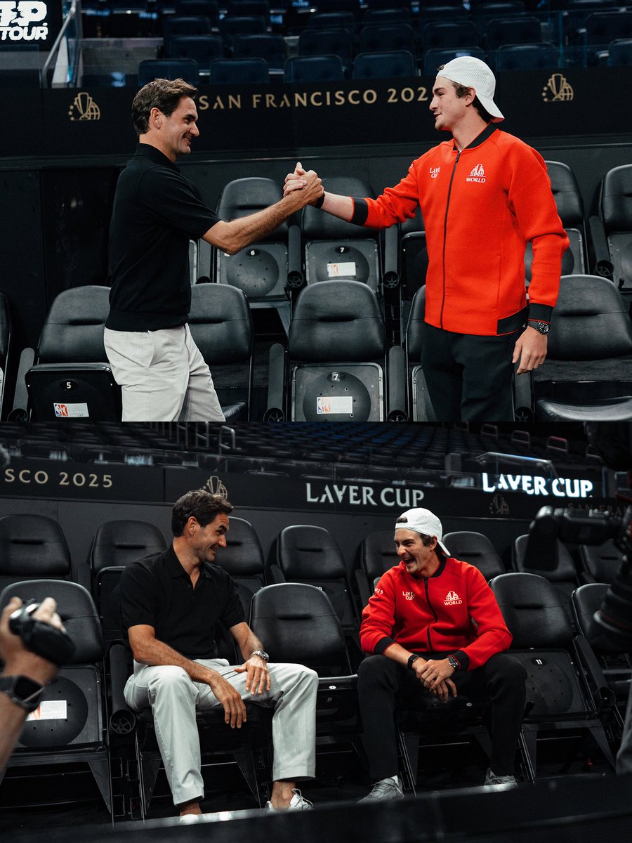 LaverCup's tweet photo. Milestone Moment 🤩

#LaverCup | #JaoFonseca | @rogerfederer https://t.co/yAI4fCTy38