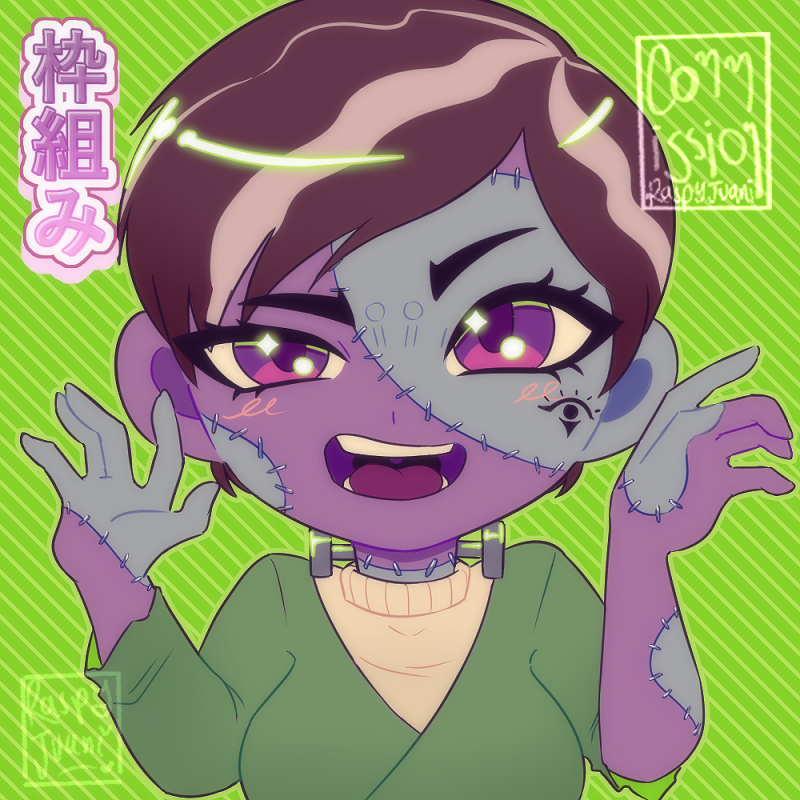 Another #Halloween surprise #pfp this one is #Frankenstein girl, im really loving this service so if you want a surprise #icon go to my v gen uwu! There are still a lot of slots. 
#chibi #cute #commissionsopen #VGenComm