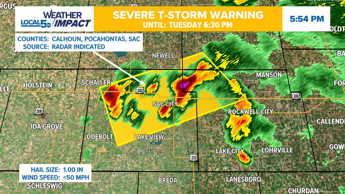 ALERT: A Severe Thunderstorm Warning is in effect until 9/16 6:30PM for Sac, Pocahontas, Calhoun Co. Seek shelter indoors until this storm passes your area! #IAWX