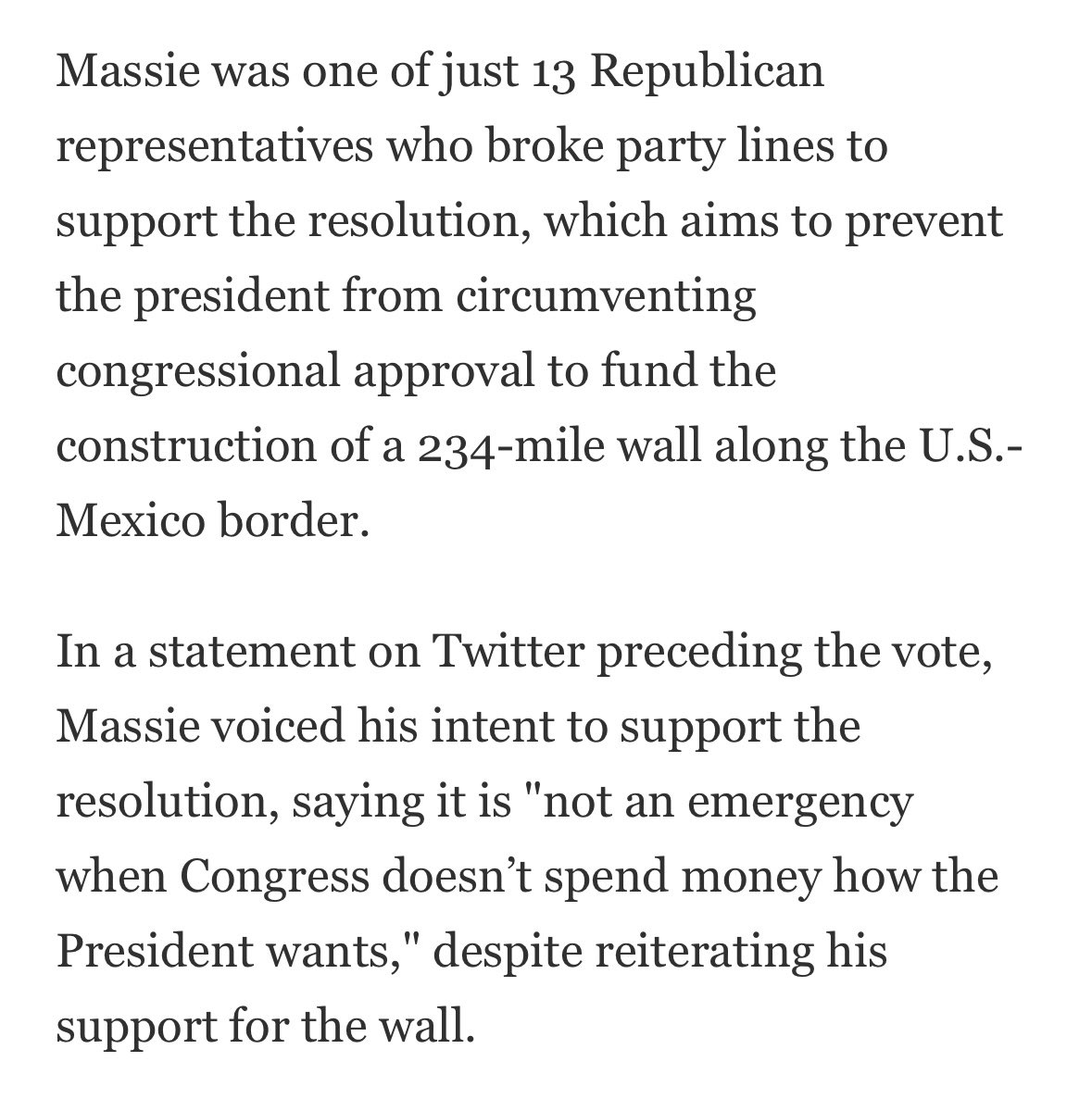 Anarseldain's tweet image. Massie is NOT principled. Here are some of his “principles:”

- Cosponsoring an immigration bill drafted by Kamala Harris and @BasedMikeLee to DOUBLE family visas and remove ALL country caps from employment visas.

- Raising the debt ceiling by $4.7T under Biden (but not $5T…
