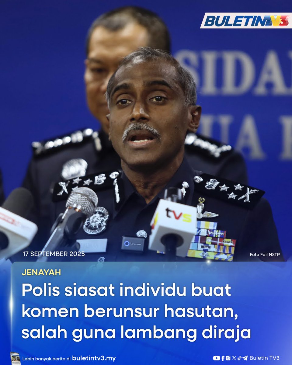 BuletinTV3's tweet photo. JENAYAH | Polis Diraja Malaysia (PDRM) menjalankan siasatan terhadap tiga kes penularan video di aplikasi TikTok yang berunsur hasutan, penghinaan dan permusuhan serta meniru gaya istiadat kerabat diraja.

#BuletinTV3 #BeritaTerkini #PDRM #Siasatan #VideoTular #Hasutan #Penghinaan #RajaRajaMelayu #JenayahSiber