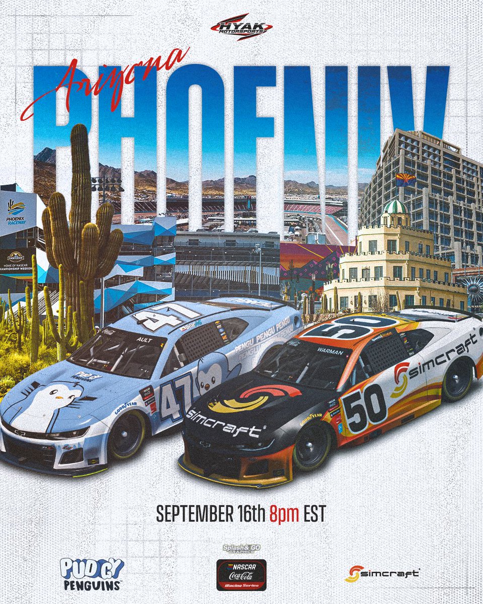 🚨 Tune In Alert! 🚨 #eNASCAR is back in action tonight at 8pm ET. Cheer on our two drivers as they take on Phoenix Raceway! <a href="/pudgypenguins/">Pudgy Penguins</a> <a href="/dylanault42/">Dylan Ault</a> <a href="/quentinw84/">Quentin Warman</a> 

Watch here ➡️ bit.ly/3y9VmHd