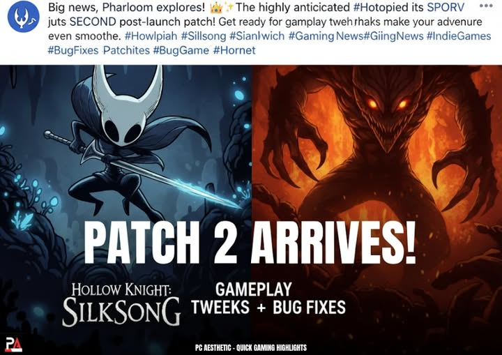 pcaesthetic1's tweet photo. Ready for a better journey? A new patch for #hollowknightsilksong is live, bringing crucial bug fixes and improvements to the game. Dive back into the adventure! 👀🔥

#hollowknight #Silksong #gaming #IndieGameDev #twitch #KickStreamer #hollowkinghtsilksong #GamersUnite https://t.co/9EKYVbpTN3