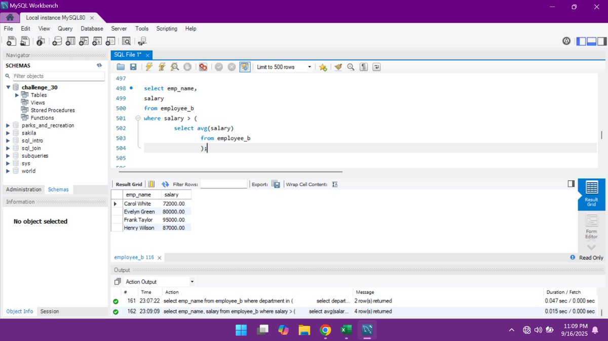 arucole001's tweet image. Day 14 of #30DaysOfSQL
Today I learned Subqueries → queries inside queries.
Think of it as: “Find X, then use X to find Y.”🧵