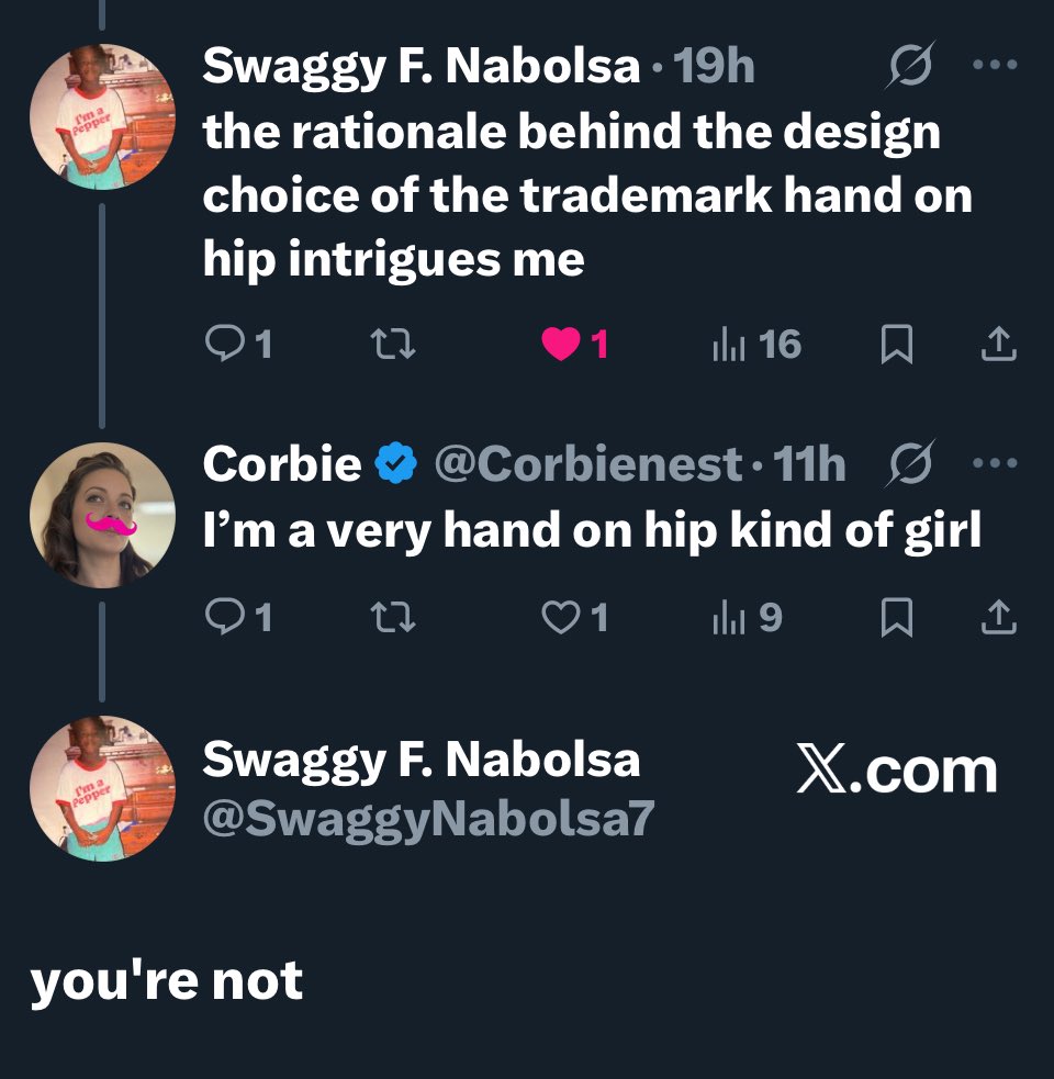 I worked at a scene shop and one of the other girls HATED me and went off on me about everything that was wrong with me and with such VITRIOL she listed these as some top offenders:
Your little cute t-shirts
Your sparkly belt
The way you stand with your hands on your hips!