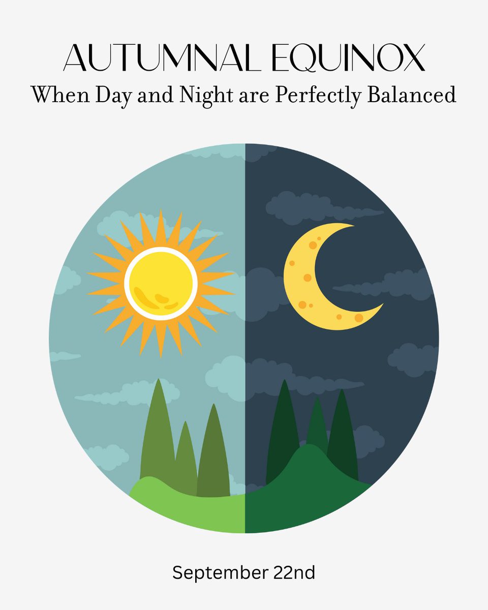 Today is when day and night are perfectly balanced. Let's also find balance within ourselves, too.
Ground Yourself— Take mindful walks
Nourish with Warm Foods— Soups &amp; roasted veggies
Create a Cozy Ritual— Journaling &amp; meditation
Reset Your Rhythm— Prioritize sleep
#FallEquinox