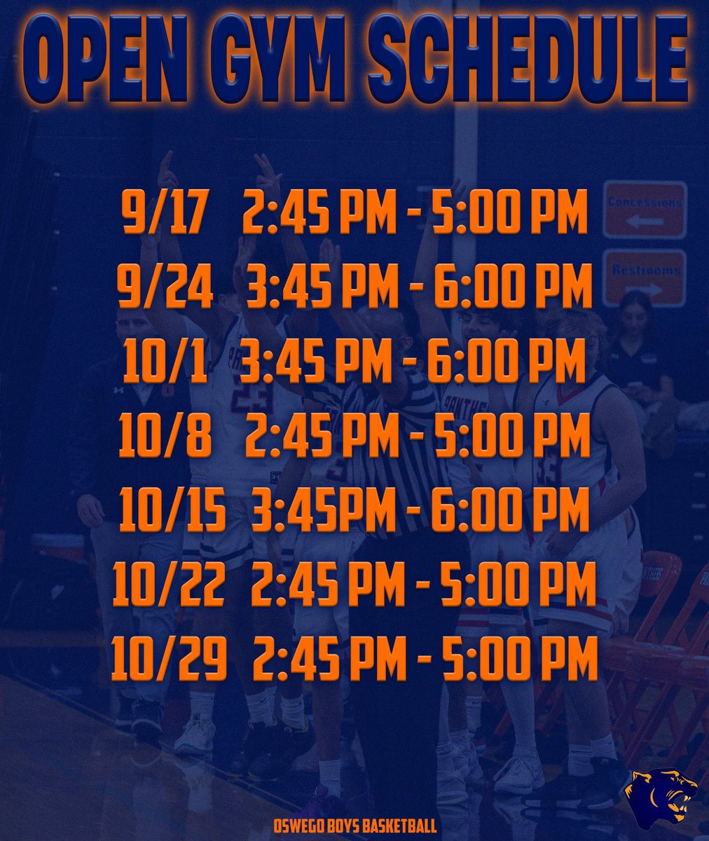 Revised open gym schedule: