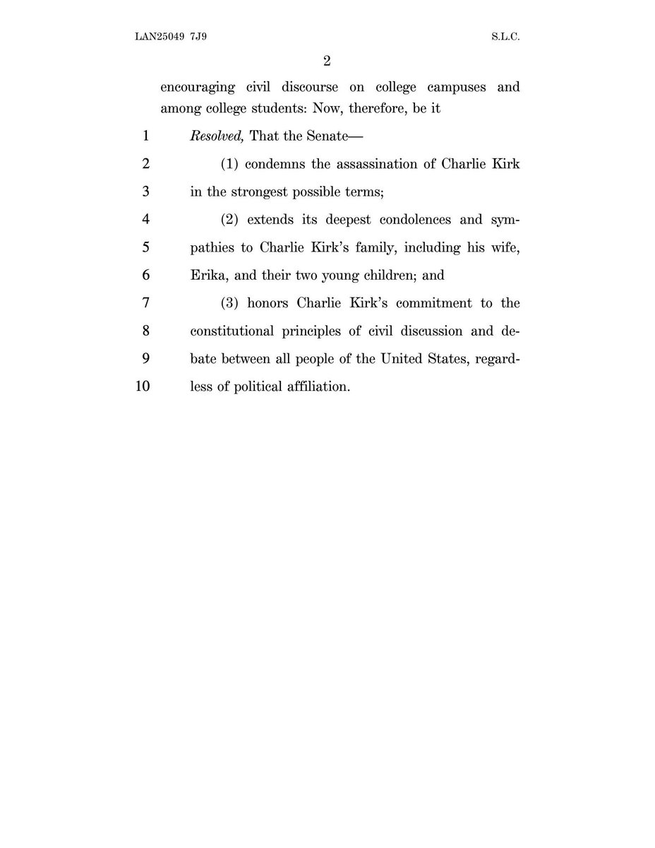 The United States Senate has unanimously passed my resolution condemning the assassination of Charlie Kirk and praising his outstanding legacy. 

This is just a flag, planted on a hill. 

What matters is where we carry it next.
