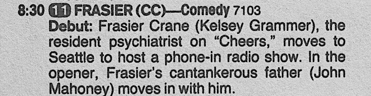 RetroNewsNow's tweet photo. ‘This is Dr. Frasier Crane. I’m listening!’

📺 DEBUT: 'Frasier' starring Kelsey Grammer premiered 32 years ago, September 16, 1993, on NBC https://t.co/YwYbND0DHZ
