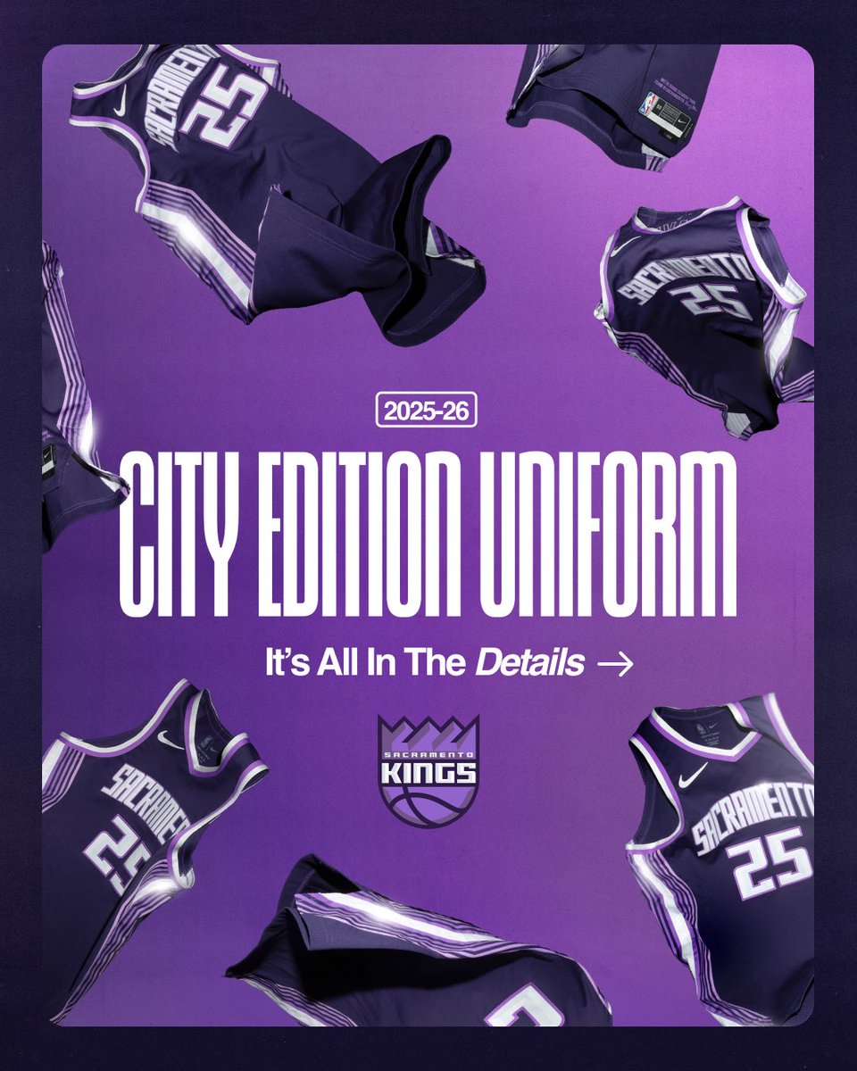 KingsTeamStore's tweet image. 📝 This seasons design is a bold remix of the fan-favorite 2022-23 Gray City Edition Jersey reimagined with a new story that shines light on the beam.

➡️ Visit KingsTeamStore.com/City to preorder