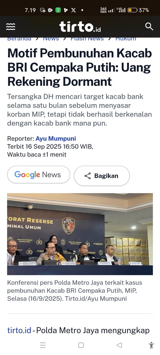 Aparar kepolisian harus usut tuntas, keterlibatan berbagai pihak termasuk oknum TNI dan berbagai aparatur penyelenggara negara, atas kasus ini, byk kasus di daerah nasabah kehilangan uang di rekening, sbnrhya kita malas nabung di Himbara tpi terpaksa sj. <a href="/mohmahfudmd/">Mahfud MD</a> <a href="/BANKBRI_ID/">BANK BRI</a>