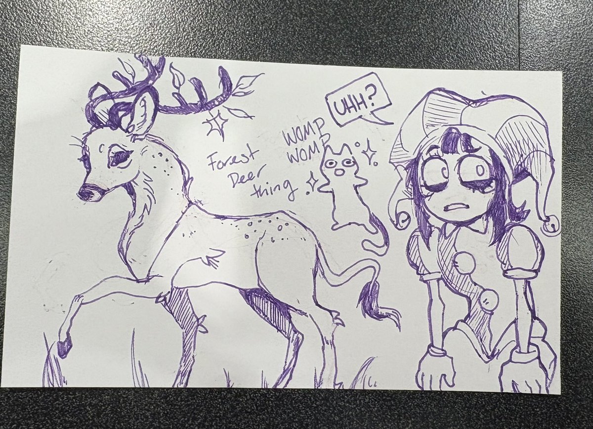 Swear I’m not dead have some random doodles + pomni on the back of a notecard