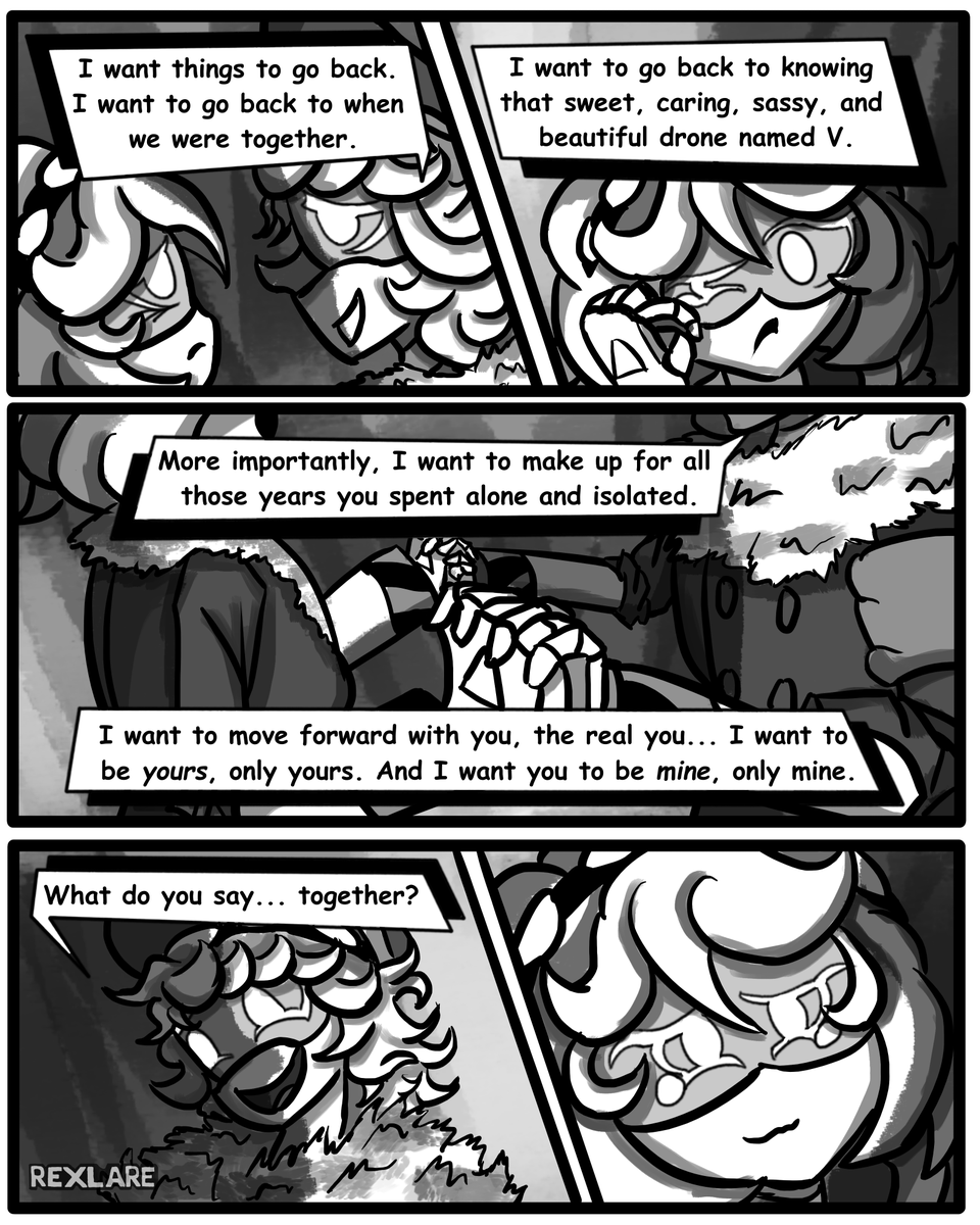 rexlare's tweet photo. Love Conquers Pain, page 12/13  

#mdtwt #Murderdrones #Murderdronesfanart #SerialDesignationN #SerialDesignationV #NxV #Murderdronesenvy #eNVy 

Wow, this is actually coming to a close now. https://t.co/u8fhgSDbYX