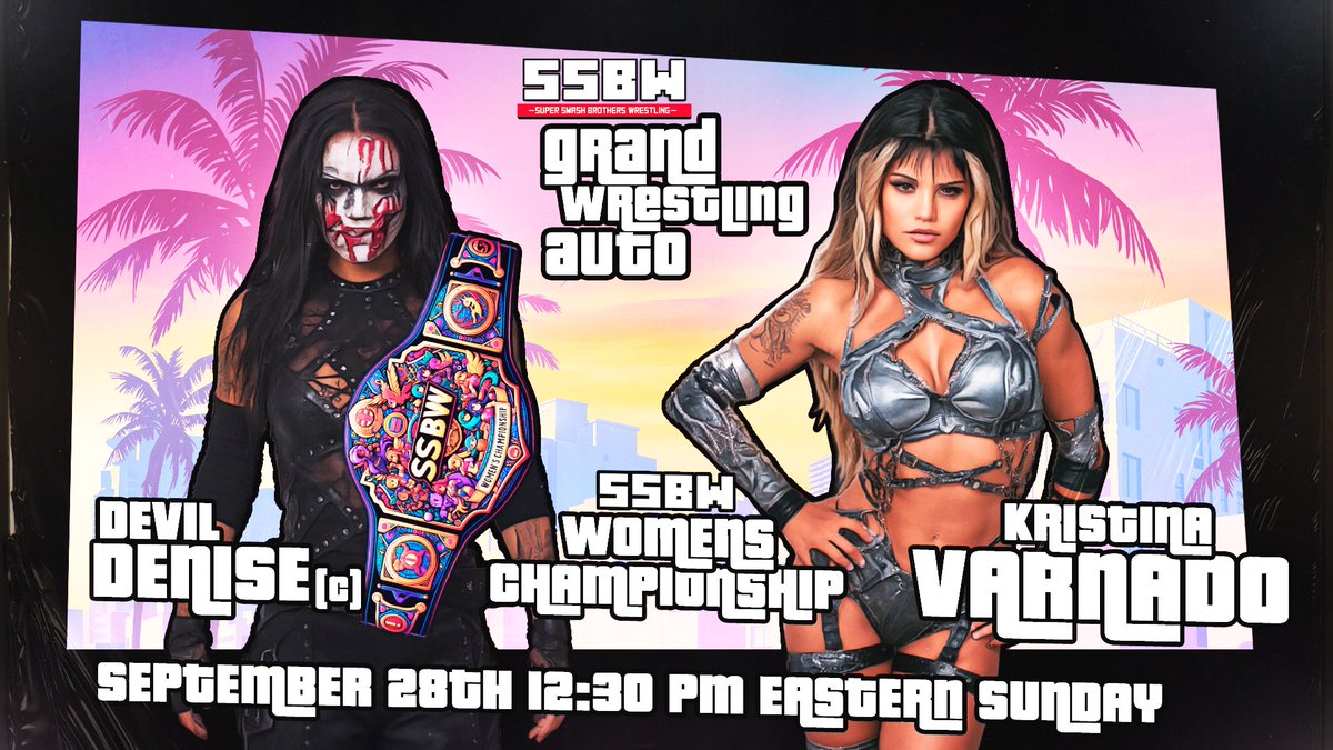 Devil Denise <a href="/DevilDense/">devil denise</a> will defend her SSBW Womens Championship against Kristina Varnado <a href="/CEOKristina/">CEO 𝐊𝐫𝐢𝐬𝐭𝐢𝐧𝐚</a> at Grand Wrestling Auto! #SSBW #EFED #WWE2K25 #CAWUNNITY #GRANDWRESTLINGAUTO #GTA6