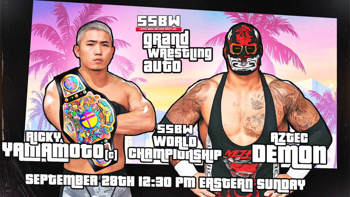 Ricky Yamamoto <a href="/yamamotoricky96/">“The Party Animal” Ricky Yamamoto</a> will defend his SSBW World Championship against Aztec Demon <a href="/TheDark_ViKing/">Bellamy Wayne</a> at Grand Wrestling Auto! #SSBW #EFED #WWE2K25 #CAWUNNITY #GRANDWRESTLINGAUTO #GTA6