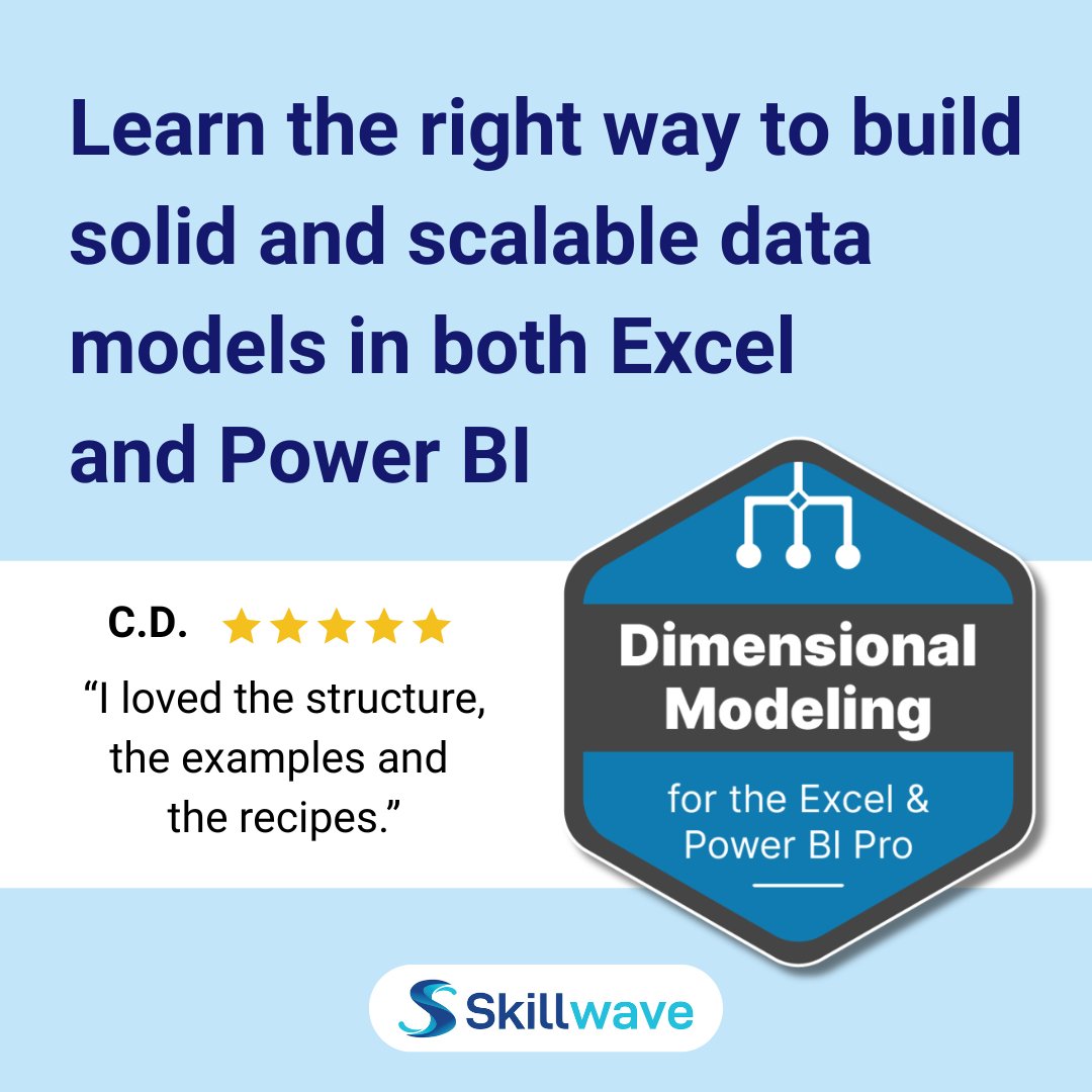 skillwave_'s tweet photo. #DimensionalModeling is the key to unlocking the power of #Excel and #PowerBI. 🔏 Learn to design and optimize your #DataModel with our on-demand course. You’ll get access to video lessons, practice files, downloadable patterns, and more. Register today at https://t.co/Xms3SXKVBy https://t.co/wu3z1lnfbh