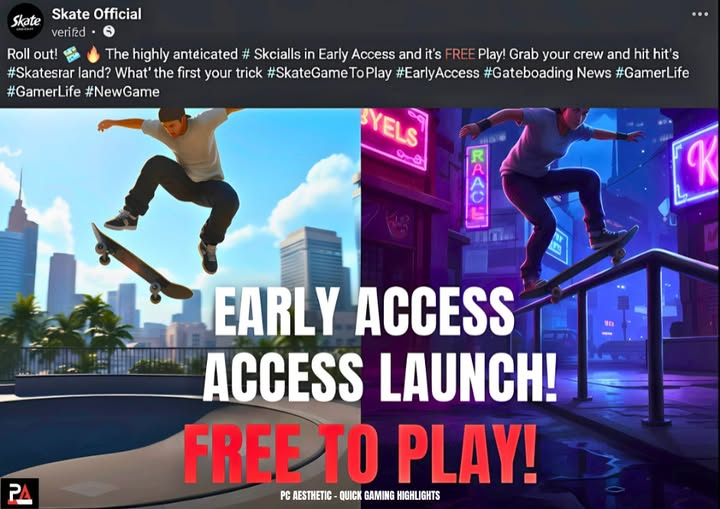 pcaesthetic1's tweet photo. @screentime The wait is finally over! 🛹🔥

The new Skate is now in Early Access and it's completely free to play. Time to grab your board and find your flow. See you on the streets! 👀 https://t.co/cGQBX9vWsj
