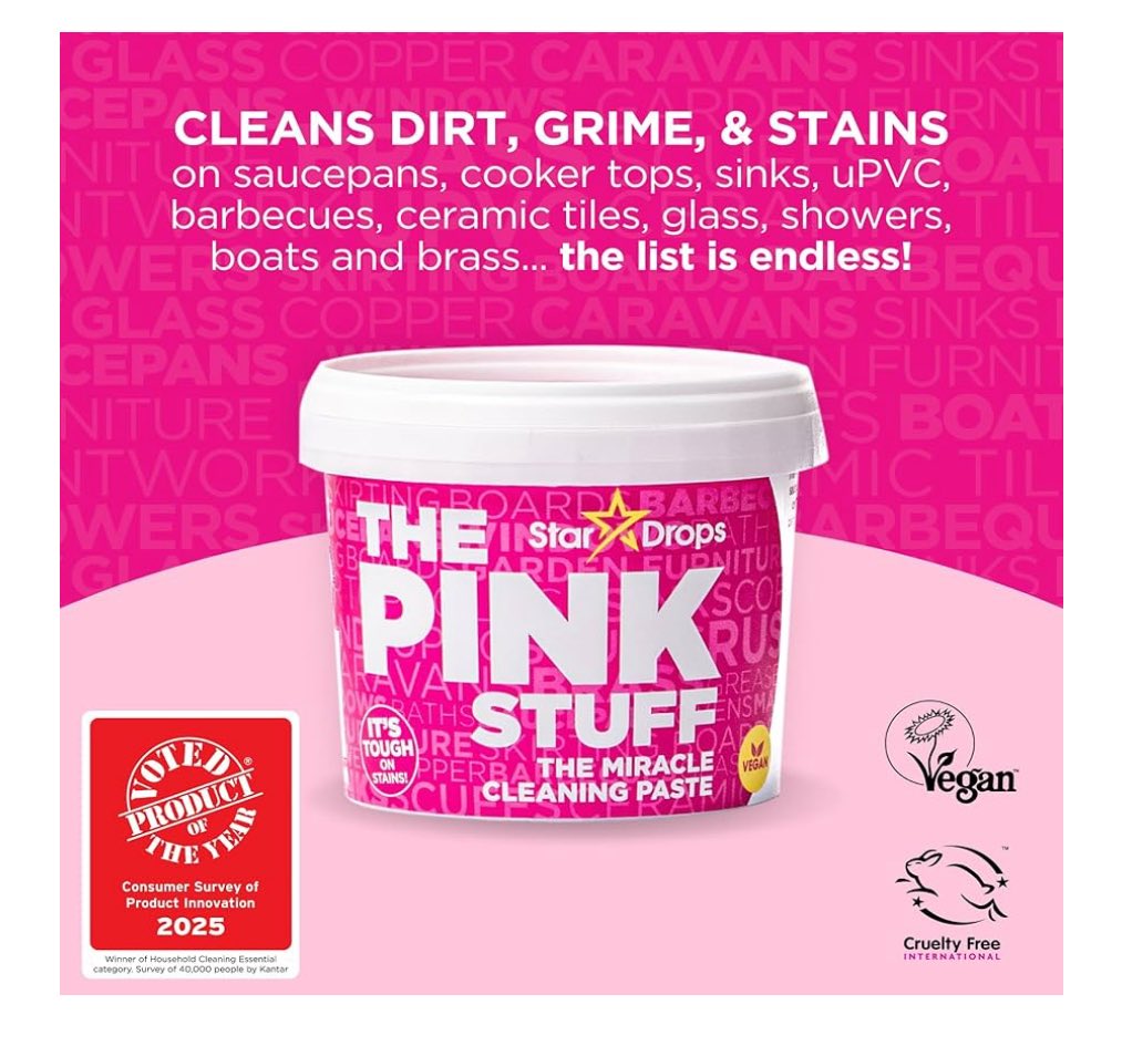 Homegoods2you's tweet photo. Say goodbye to tough stains ✨ The Pink Stuff is the miracle cleaning paste that tackles grime on nearly any surface — gentle, powerful, &amp; smells like rhubarb 🌸 Your home will thank you! 👉 https://t.co/ONUUz9CC0d

#AmazonFinds #CleaningHacks #ThePinkStuff https://t.co/TLxWwlEV1u
