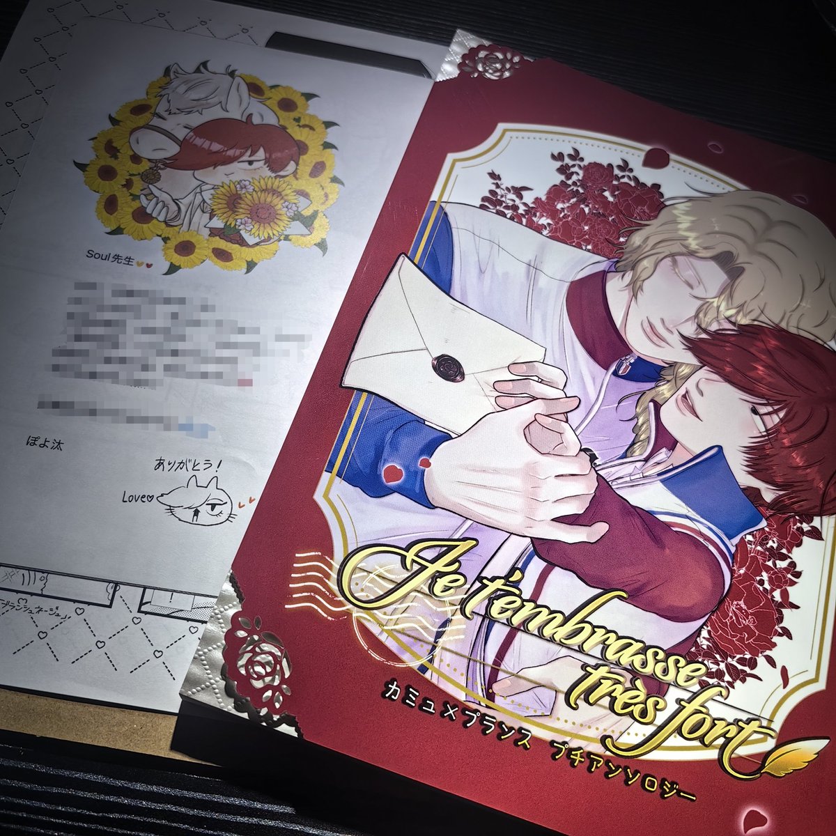 とても美しい同人誌をいただきました🥺🤲💕
カミュとプランスへのたくさんの愛を感じました。美しい絵と美しい文章……本当に素敵です、こんなに多くの人に愛されているなんて😢🌹
ぽよ汰先生をはじめ、すべての同人誌の先生方に感謝します🥺❤️！！