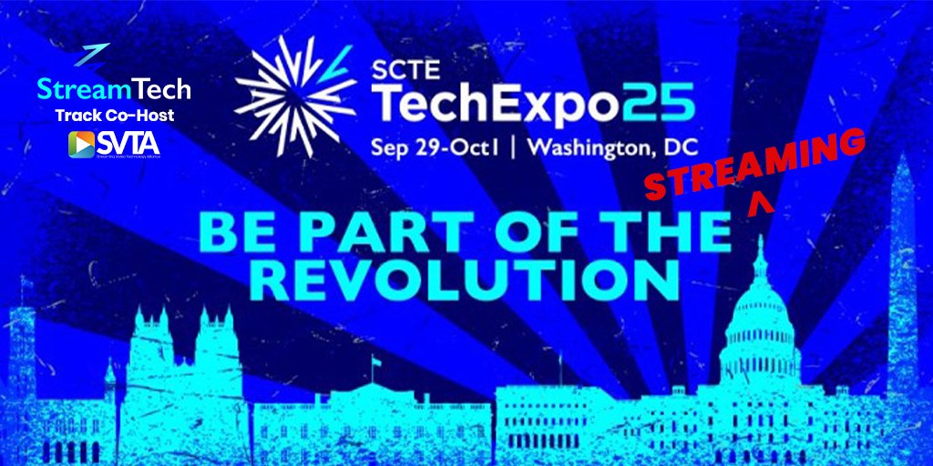 TheSVTA's tweet image. 💥 Only 12 days to go! 💥 Join us for the 𝙎𝙏𝙍𝙀𝘼𝙈𝙄𝙉𝙂 (R)evolution on the #StreamTech track at @SCTE's #TechExpo25.

Industry leaders from across the connectivity landscape are getting set to gather in Washington, DC, September 29 – October 1, to uncover the blueprint for…