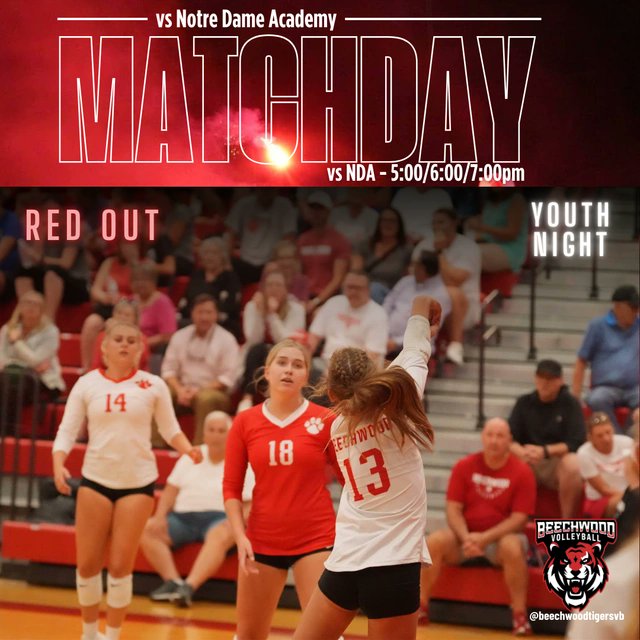 It’s finally here! 🐅 vs 🐼 HUGE home tri-match as your Tigers battle NDA! 🏐
🎉 Youth Night – we're celebrating future Tigers!
❤️ WEAR RED &amp; pack the Den! Be LOUD, Tiger Nation!
📻 859 Sports Radio live: youtube.com/live/K790OdpIB… 
#LetsGoTigers #RedOut #YouthNight #BHSvolleyball