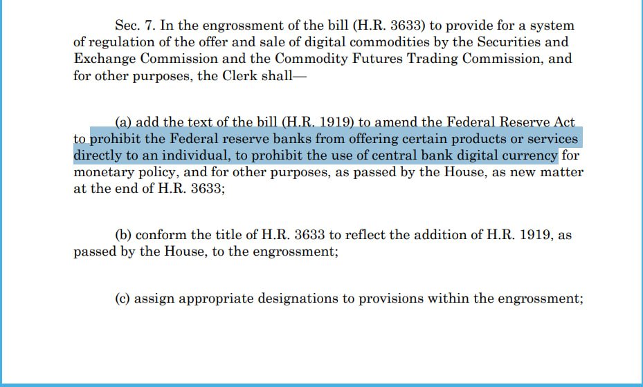 CryptoNewsHntrs's tweet image. 🚨 BREAKING: U.S. HOUSE PUSHES TO ADD CBDC BAN TO THE MARKET STRUCTURE BILL! ⚡️

#CBDC #Ban #MarketStructure #Crypto #Congress #CryptoNews #Investing