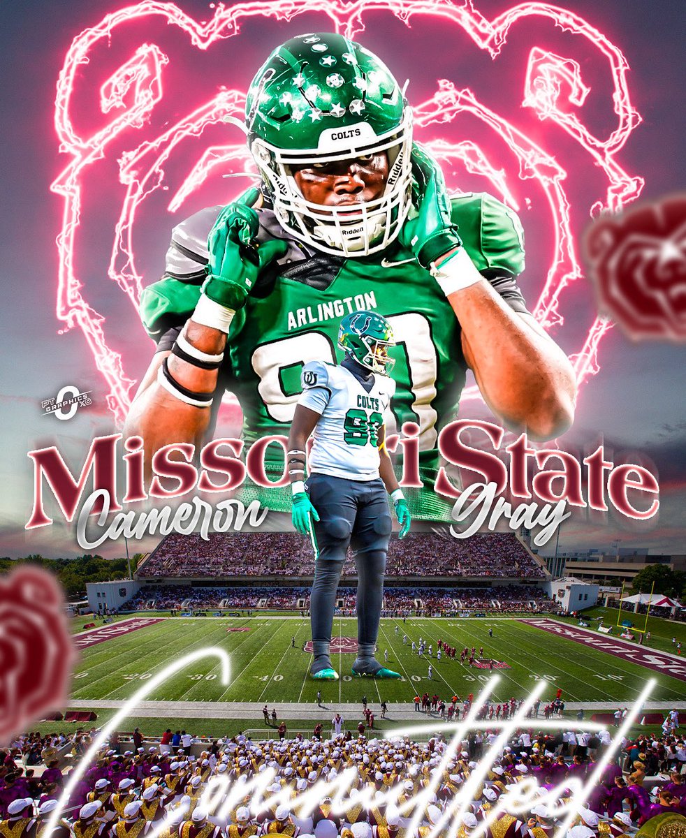 Cameron Gray (@camgray90x) on Twitter photo Blessed to announce my commitment to <a href="/MoStateFootball/">Missouri State Football</a>! Thank you to every coach who has impacted me as a player and person.#AGTG <a href="/ahscoltfootball/">ARLINGTON FOOTBALL</a> <a href="/CoachLDScott/">LD Scott</a> <a href="/_CoachDowning/">Michael Downing</a>
<a href="/CoachsacksDent/">Randall "Sack Chaser" Dent 💰🏃🏽♂️</a> <a href="/feedthesharks40/">Craig Shannon (Coach Shark)</a>
<a href="/pnelly73/">Philip Nelson</a> Blessed to announce my commitment to <a href="/MoStateFootball/">Missouri State Football</a>! Thank you to every coach who has impacted me as a player and person.#AGTG <a href="/ahscoltfootball/">ARLINGTON FOOTBALL</a> <a href="/CoachLDScott/">LD Scott</a> <a href="/_CoachDowning/">Michael Downing</a>
<a href="/CoachsacksDent/">Randall "Sack Chaser" Dent 💰🏃🏽♂️</a> <a href="/feedthesharks40/">Craig Shannon (Coach Shark)</a>
<a href="/pnelly73/">Philip Nelson</a>