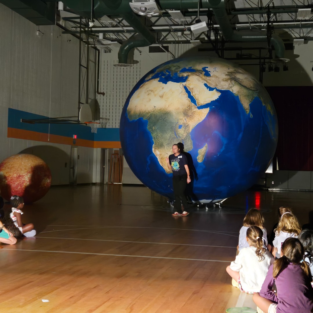 SparkPointInnov's tweet photo. Carrie & Hannah visited with the 2nd grade students of @APS_VHE in @apsupdate today. What an enthusiastic & engaged group of students! We were also honored to have @DocSTEM stop by to meet Orb, Luna, and George! @apssteam @AhYoungah76 #EarthScienceRocks #OrbitEarthExpo #STEMrific https://t.co/E4yQp7Rlbo