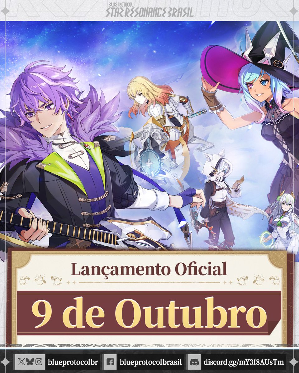 blueprotocolbr's tweet photo. Saudações, Aventureiros!
É oficial! O lançamento do Blue Protocol: Star Resonance está marcado para o dia 9 de Outubro!

Falta menos de 1 mês para podermos explorar Asterleeds oficialmente! Vocês estão preparados, Aventureiros?

#BPRS #BlueProtocol #StarResonance https://t.co/Vg0BFZZhNw