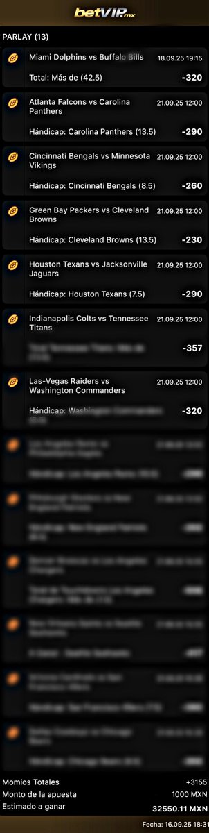 KDBX49's tweet photo. Vamos por el 2do  Parlay soñador GANADOR de la #NFL , el 1ero ya fue ✅ !!!! 

13 juegos 🏈
Cuota +3155
1,000 > $33,550 💰 

50 🔃
20 ✍️ 
20 ❤️ 

Y se los regalo ……… https://t.co/Ooe8J0xT07
