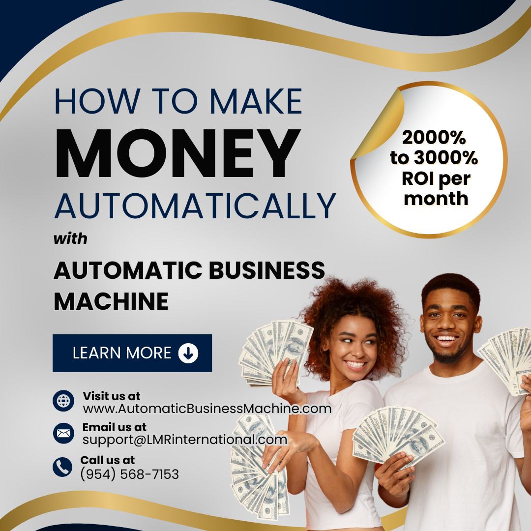 LMRINTL's tweet image. Want to earn a 2000% to 3000% ROI per month with minimal effort? Automatic Business Machine can help you do just that!
Start today at AutomaticBusinessMachine.com
#FinancialFreedom #SmartBusinessTools #AutomatedProfits #StartupSolutions #DigitalBusiness #OnlineSuccess