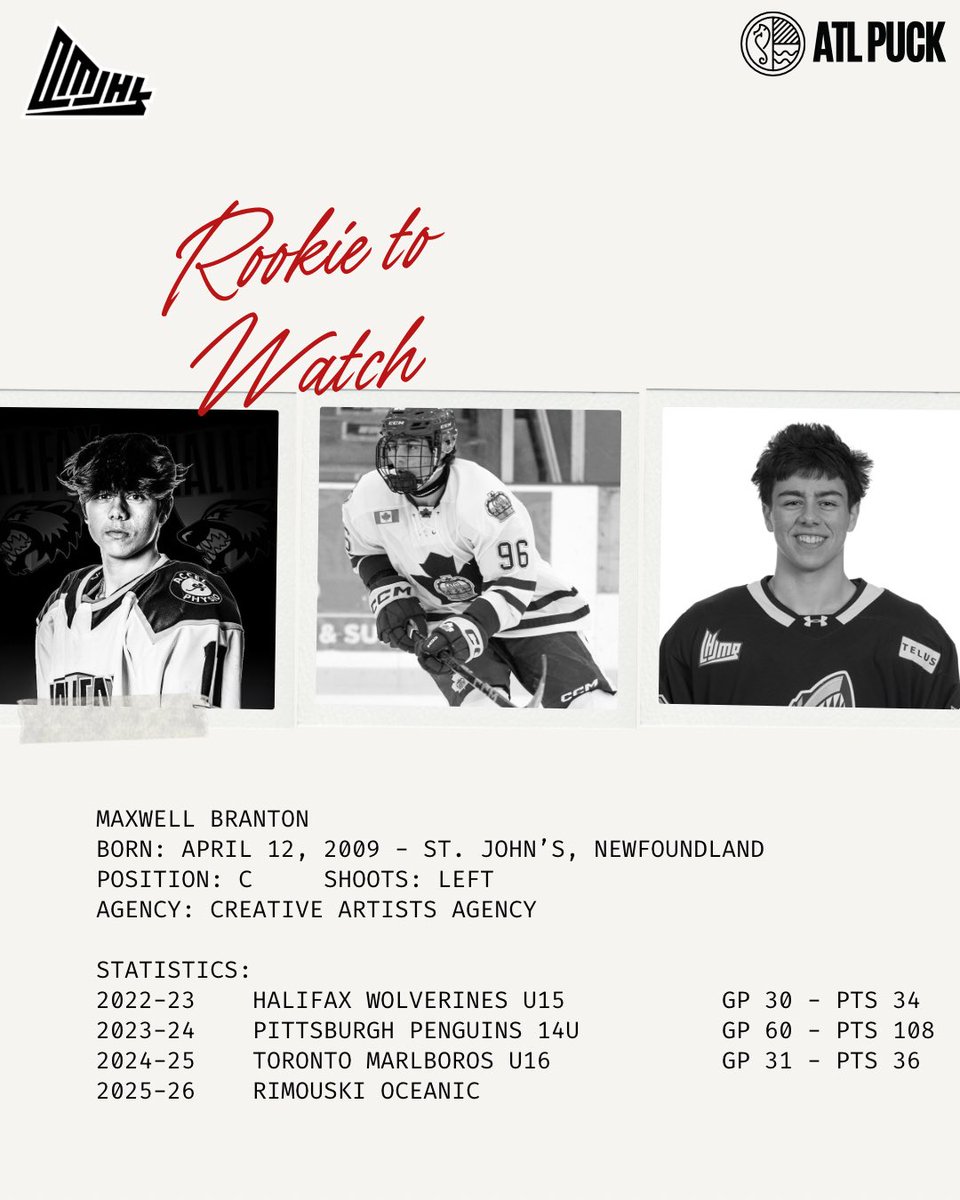 atlanticpuck's tweet image. Our next Atlantic Canadian QMJHL rookie to watch for the 25/26 season is Rimouski’s Maxwell Branton! 🌊🏒