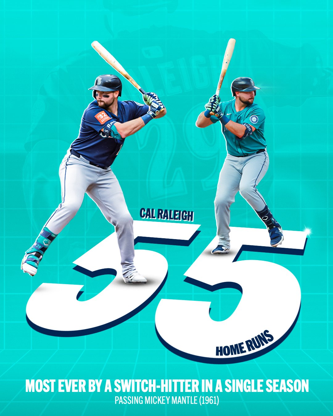 MLB Network on X: "Another record for Cal Raleigh! 🍑 With his 55th home  run, he passes Mickey Mantle for most by a switch-hitter in a single  season. https://t.co/UgNbzT9jIs" / X