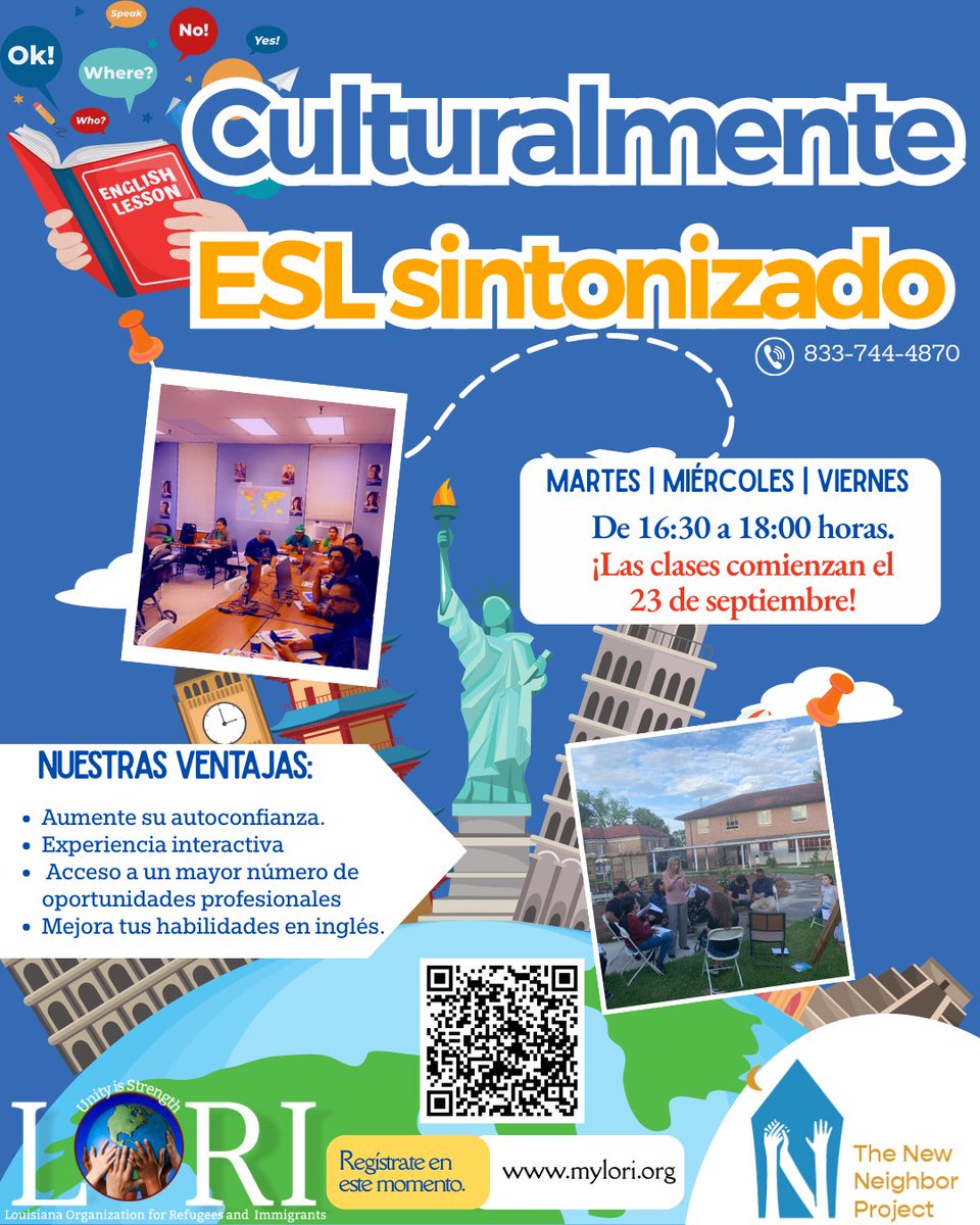 LoriUSA_'s tweet image. 💬 Learning English is more than grammar—it’s about culture, community, and confidence! Join our Culturally Attuned ESL Classes starting Sept. 23rd and take the next step in your journey.
“With languages, you are at home anywhere.” – Edmund de Waal
#loricares #eslclasses