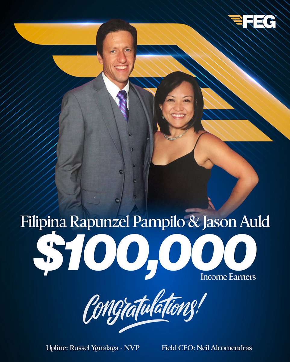 Congratulations to Filipina Rapunzel Pampilo &amp; Jason Auld, $100K Income Earners with FEG!

Please refer to the FEG Income Disclosure Statement: id.freedomequitygroup.com