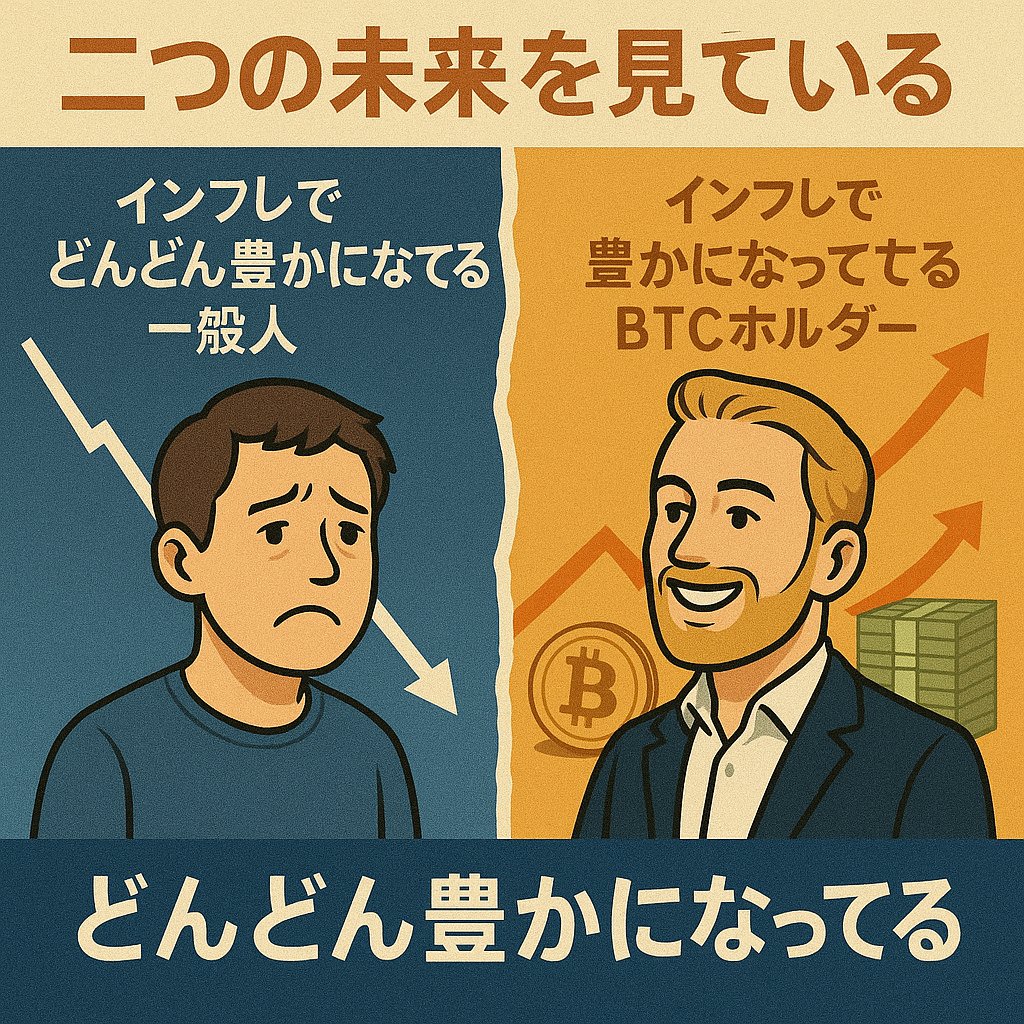 普通の人はビットコインなんて怪しい詐欺商品なんてそのうち大暴落するのによく買うな〜と思い ビットコインの未来が見えている人は価値がどんどん減価してる円やドルをよく持っているな〜と思ってる  もはや両者で二つの世界を見ているようなもの